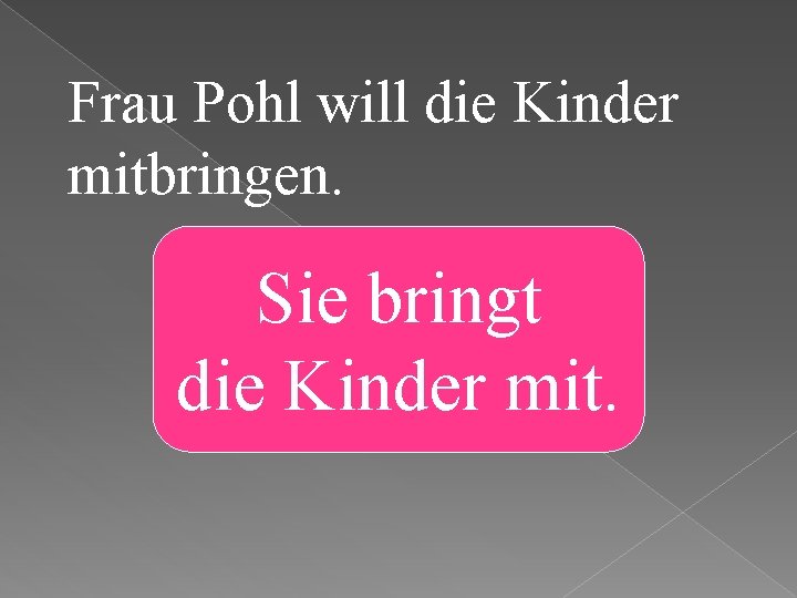 Frau Pohl will die Kinder mitbringen. Sie bringt die Kinder mit. 