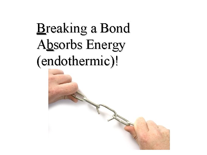 Breaking a Bond Absorbs Energy (endothermic)! 