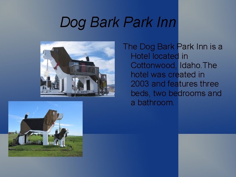 Dog Bark Park Inn The Dog Bark Park Inn is a Hotel located in