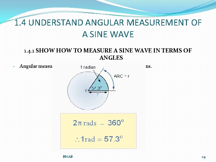 1. 4 UNDERSTAND ANGULAR MEASUREMENT OF A SINE WAVE 1. 4. 1 SHOW TO