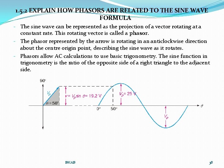 1. 5. 2 EXPLAIN HOW PHASORS ARE RELATED TO THE SINE WAVE FORMULA -