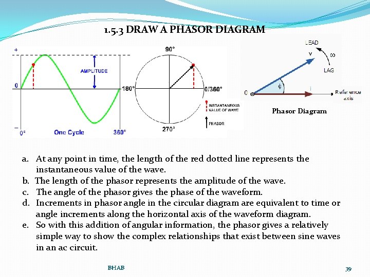 1. 5. 3 DRAW A PHASOR DIAGRAM Phasor Diagram a. At any point in