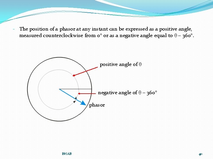 - The position of a phasor at any instant can be expressed as a