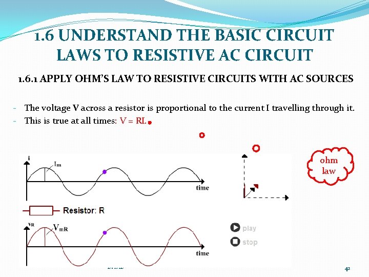 1. 6 UNDERSTAND THE BASIC CIRCUIT LAWS TO RESISTIVE AC CIRCUIT 1. 6. 1