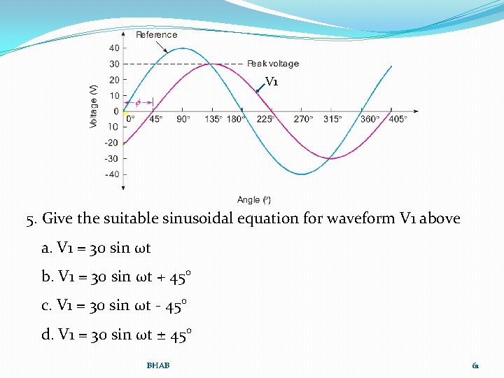 V 1 5. Give the suitable sinusoidal equation for waveform V 1 above a.