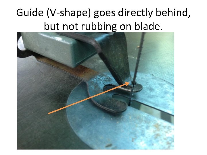 Guide (V-shape) goes directly behind, but not rubbing on blade. 