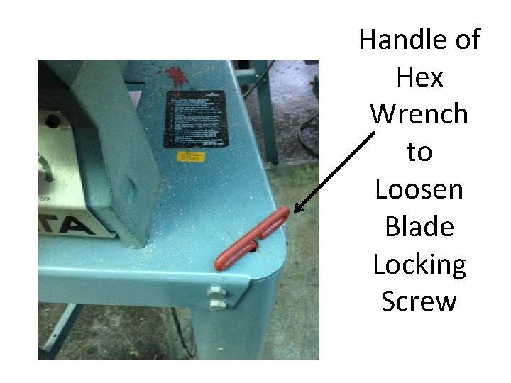 Handle of Hex Wrench to Loosen Blade Locking Screw 