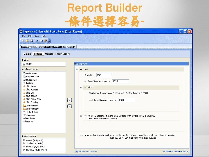 Report Builder -條件選擇容易- 