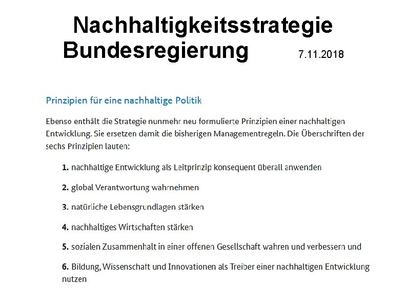 Nachhaltigkeitsstrategie Bundesregierung 7. 11. 2018 