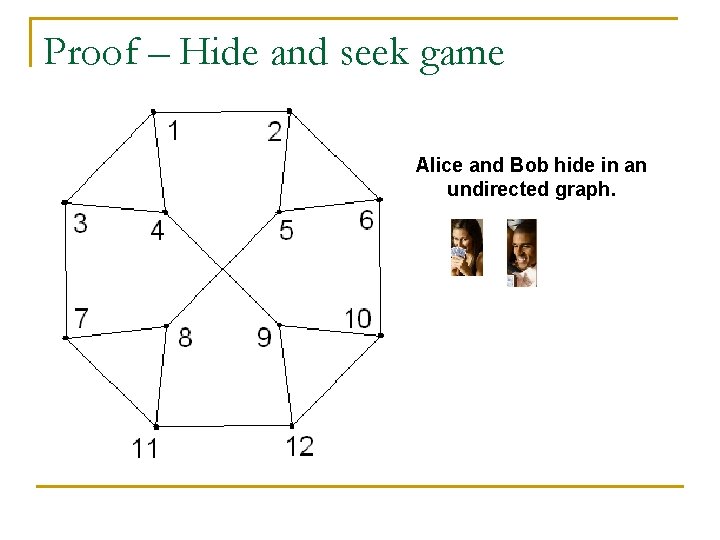 Proof – Hide and seek game Alice and Bob hide in an undirected graph.