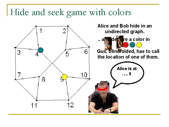 Hide and seek game with colors Alice and Bob hide in an undirected graph.