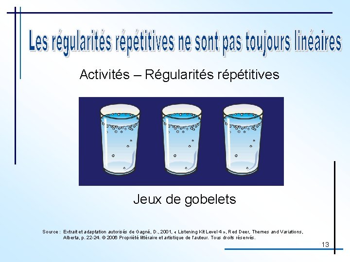 Activités – Régularités répétitives Jeux de gobelets Source : Extrait et adaptation autorisés de