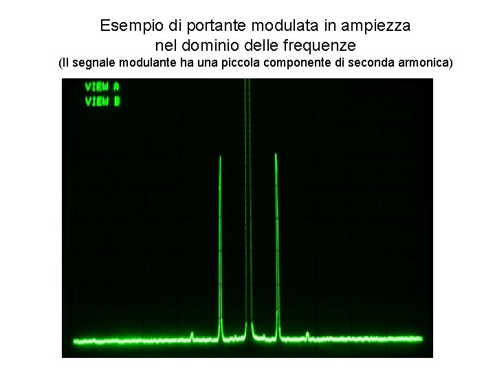 Esempio di portante modulata in ampiezza nel dominio delle frequenze (Il segnale modulante ha