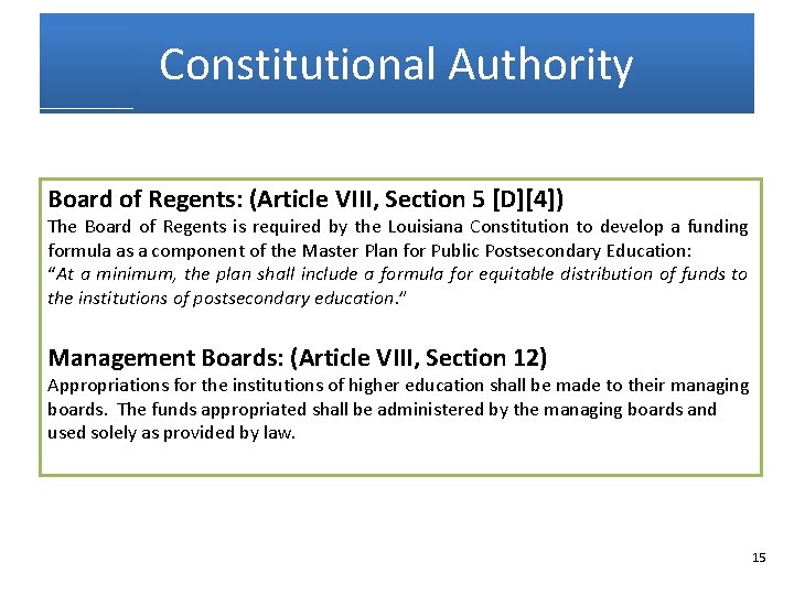 Constitutional Authority Board of Regents: (Article VIII, Section 5 [D][4]) The Board of Regents