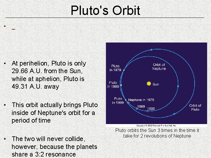 Pluto's Orbit • _ • At perihelion, Pluto is only 29. 66 A. U.