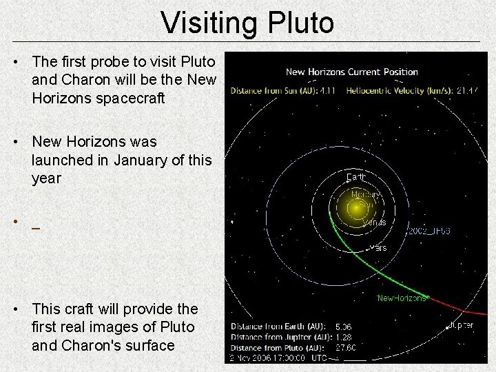 Visiting Pluto • The first probe to visit Pluto and Charon will be the