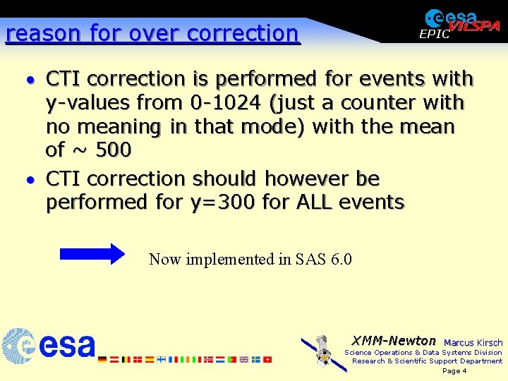 reason for over correction EPIC · CTI correction is performed for events with y-values