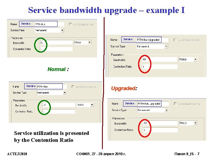 Service bandwidth upgrade – example I Service: Normal : Service: Upgraded: Service: Service utilization