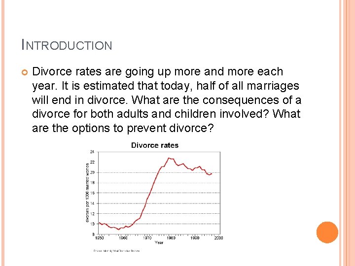 INTRODUCTION Divorce rates are going up more and more each year. It is estimated