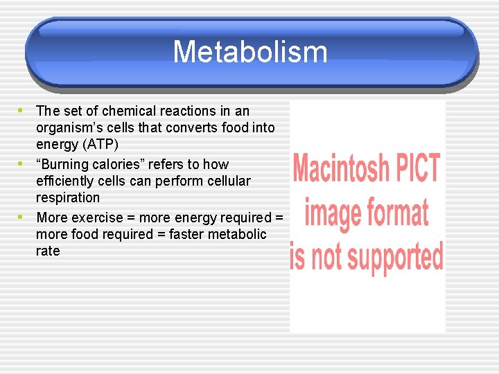 Metabolism • The set of chemical reactions in an • • organism’s cells that
