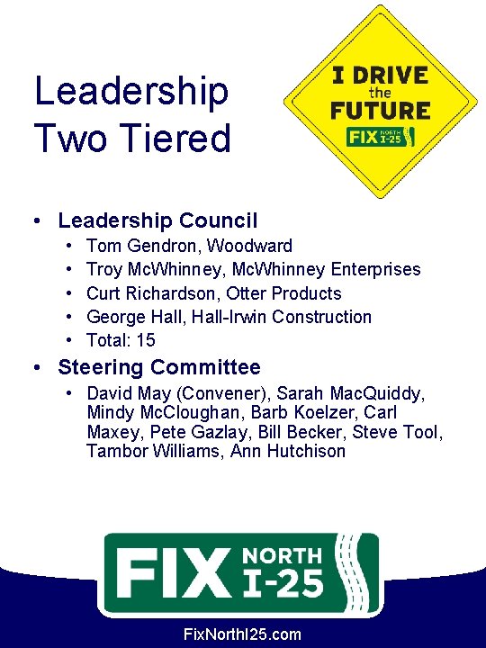Leadership Two Tiered • Leadership Council • • • Tom Gendron, Woodward Troy Mc.