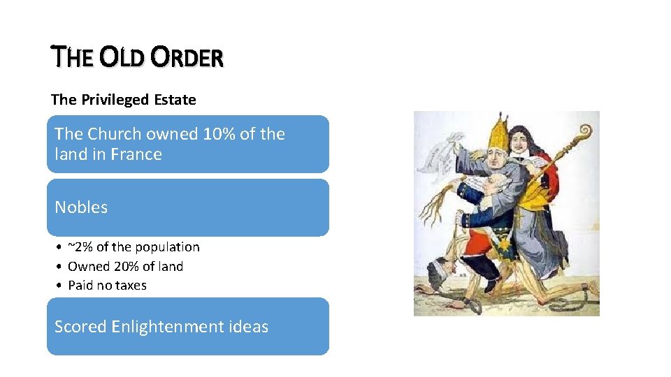 THE OLD ORDER The Privileged Estate The Church owned 10% of the land in