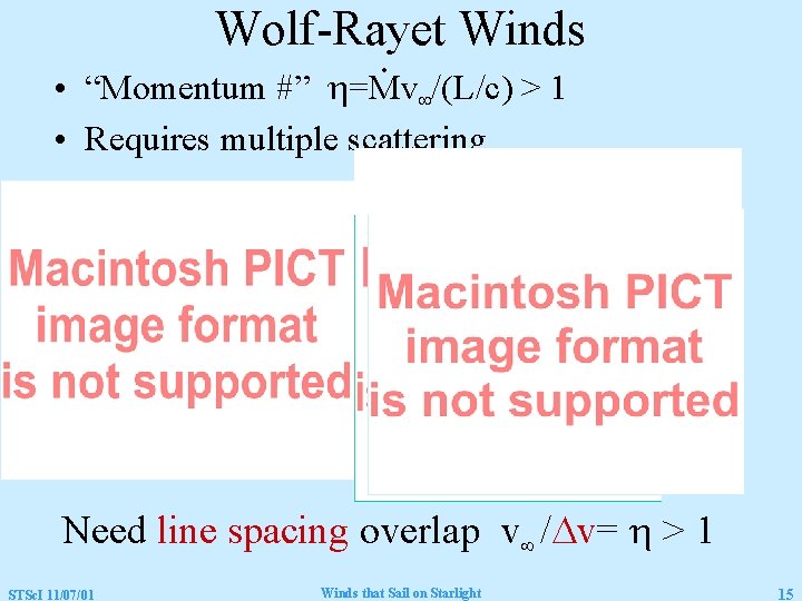 Wolf-Rayet Winds. • “Momentum #” h=Mv¥/(L/c) > 1 • Requires multiple scattering Need line