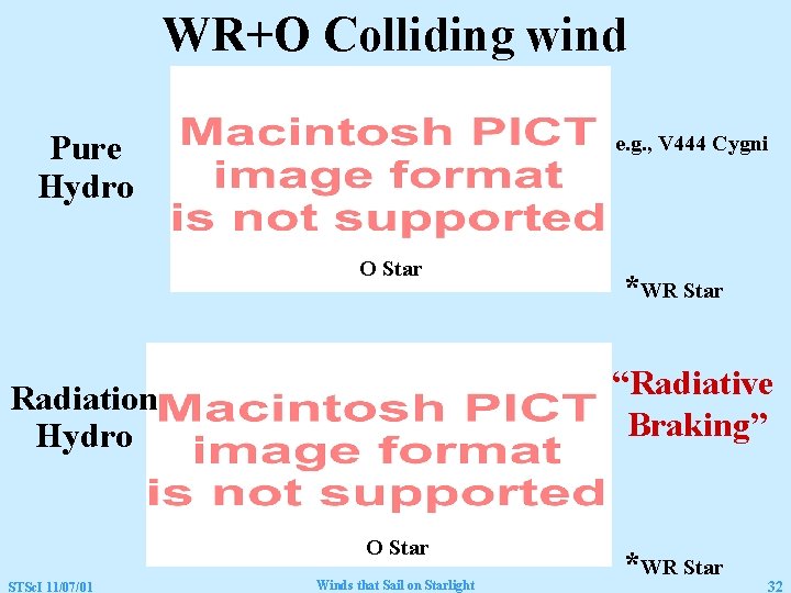 WR+O Colliding wind Pure Hydro e. g. , V 444 Cygni O Star “Radiative