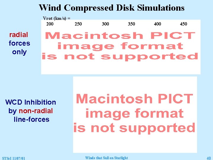 Wind Compressed Disk Simulations Vrot (km/s) = 200 250 300 350 400 450 radial