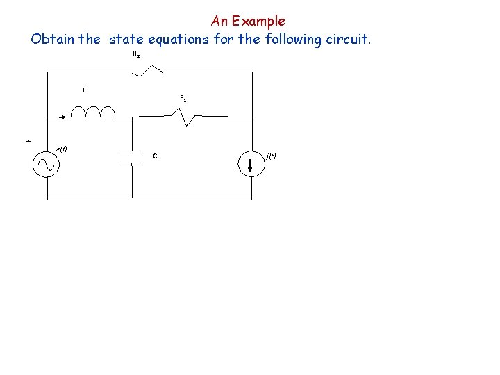 An Example Obtain the state equations for the following circuit. R 2 L + An Example Obtain the state equations for the following circuit. R 2 L +