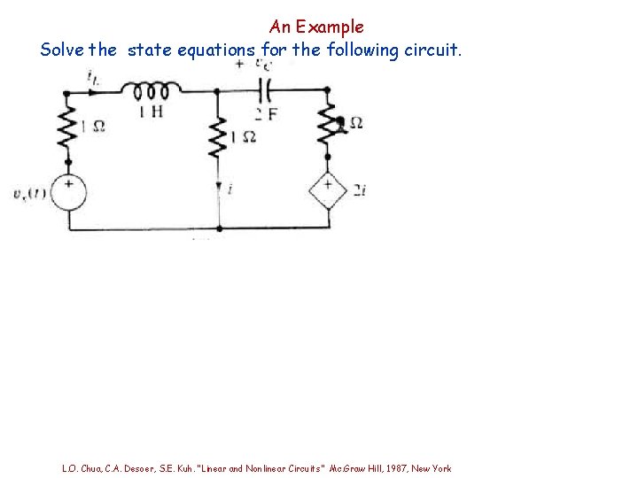 An Example Solve the state equations for the following circuit. L. O. Chua, C. An Example Solve the state equations for the following circuit. L. O. Chua, C.