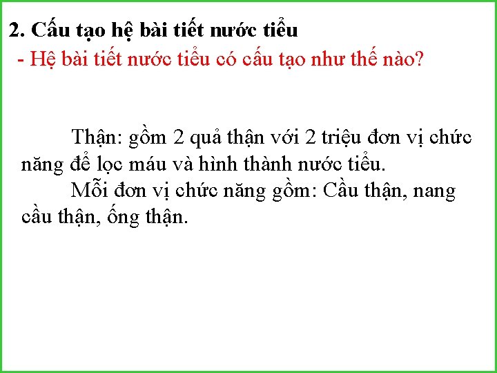 2. Cấu tạo hệ bài tiết nước tiểu - Hệ bài tiết nước tiểu