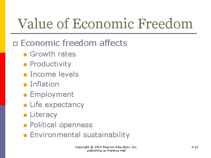 Value of Economic Freedom p Economic freedom affects n n n n n Growth