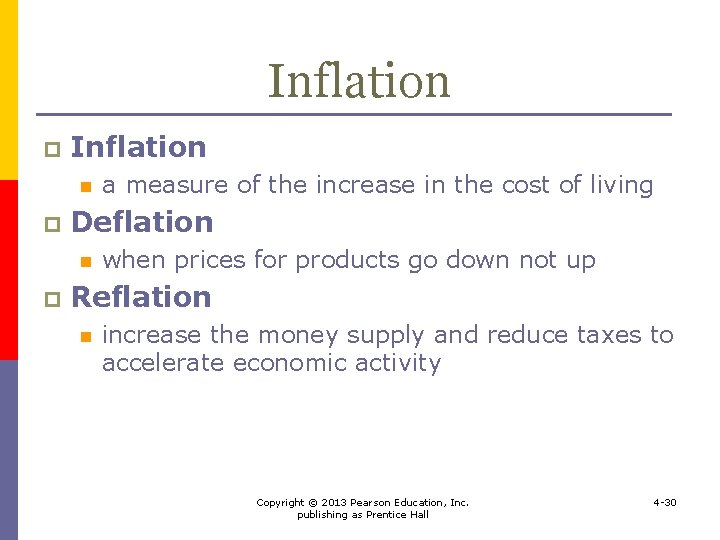 Inflation p Inflation n p Deflation n p a measure of the increase in