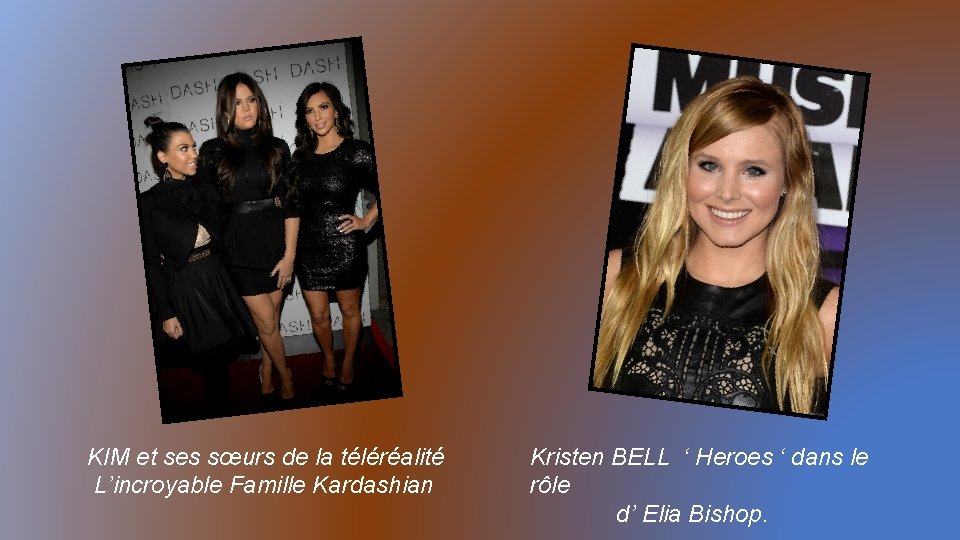 KIM et ses sœurs de la téléréalité L’incroyable Famille Kardashian Kristen BELL ‘ Heroes