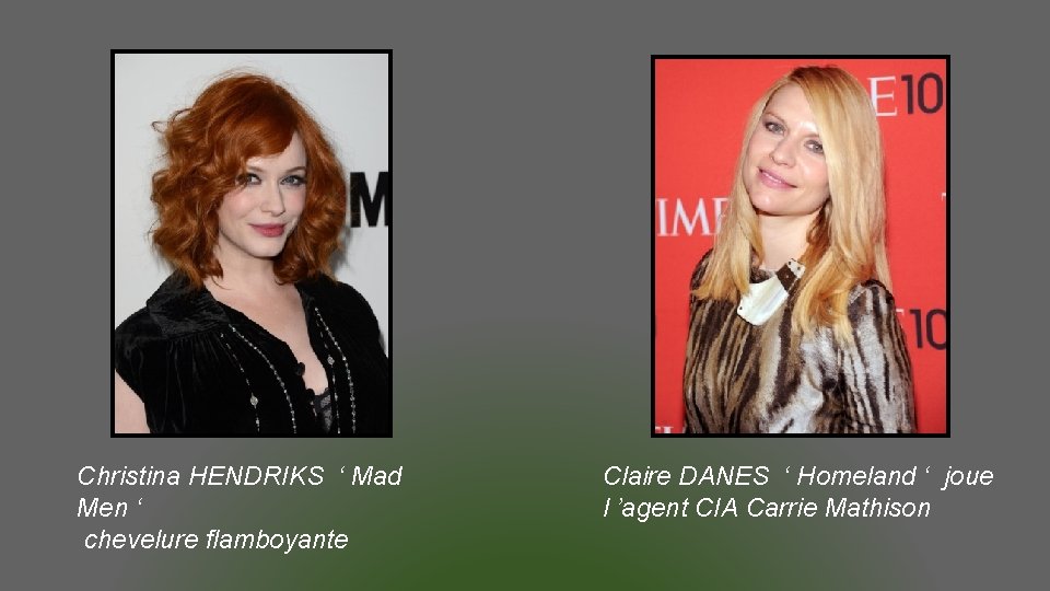Christina HENDRIKS ‘ Mad Men ‘ chevelure flamboyante Claire DANES ‘ Homeland ‘ joue