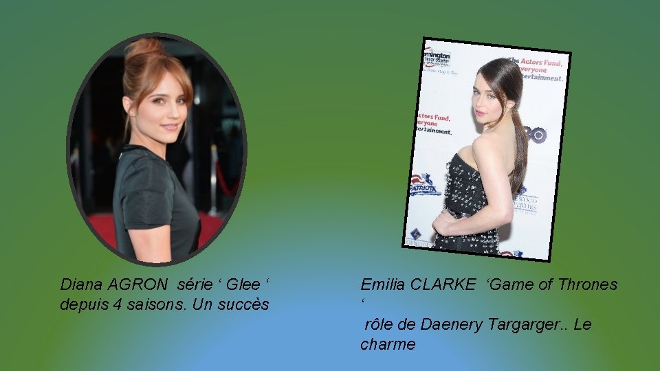Diana AGRON série ‘ Glee ‘ depuis 4 saisons. Un succès Emilia CLARKE ‘Game
