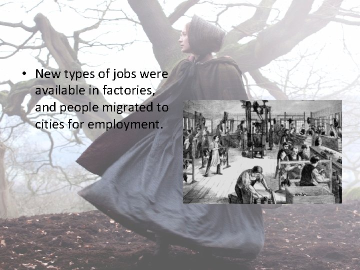  • New types of jobs were available in factories, and people migrated to