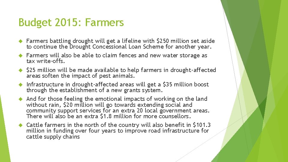 Budget 2015: Farmers Farmers battling drought will get a lifeline with $250 million set