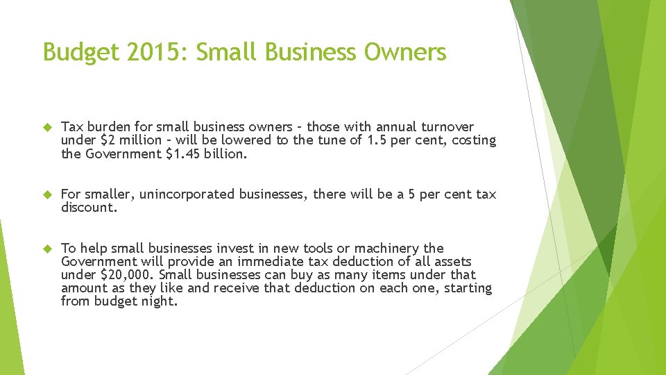 Budget 2015: Small Business Owners Tax burden for small business owners – those with