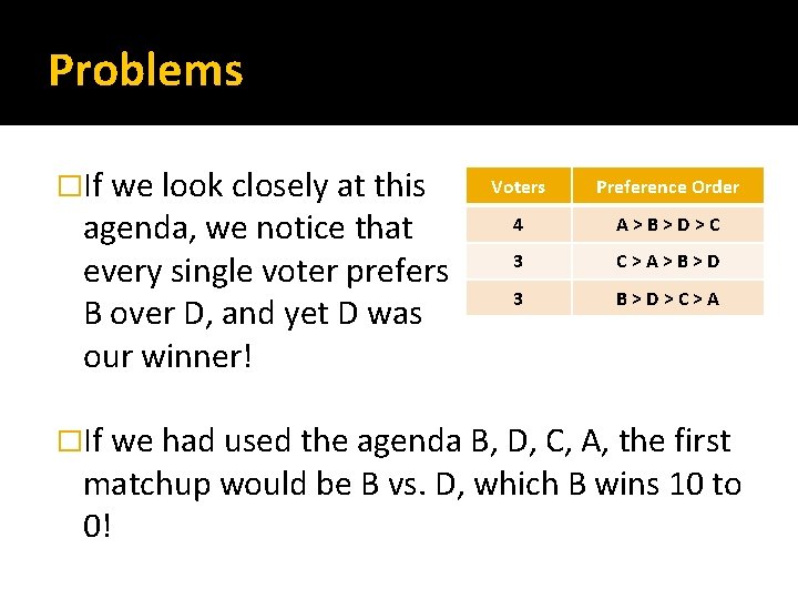 Problems �If we look closely at this agenda, we notice that every single voter