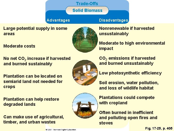 Trade-Offs Solid Biomass Advantages Disadvantages Large potential supply in some areas Nonrenewable if harvested