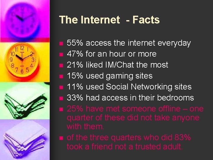 The Internet - Facts n n n n 55% access the internet everyday 47%