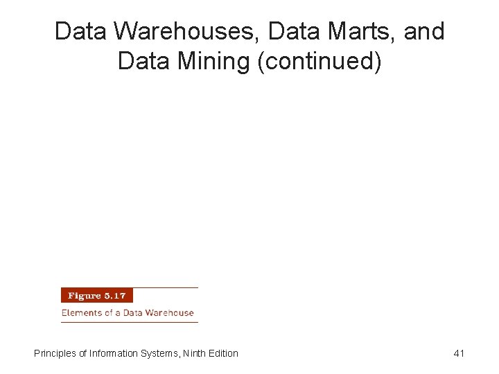 Data Warehouses, Data Marts, and Data Mining (continued) Principles of Information Systems, Ninth Edition