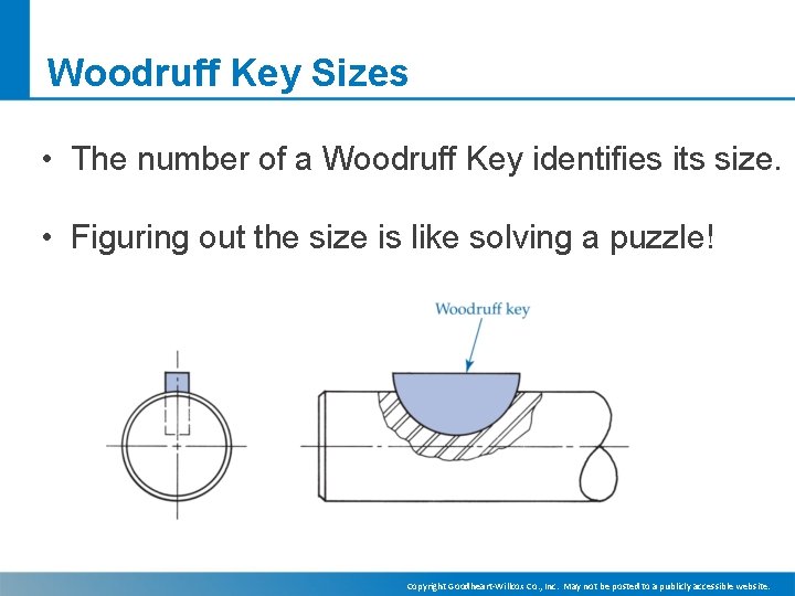 Woodruff Key Sizes • The number of a Woodruff Key identifies its size. •