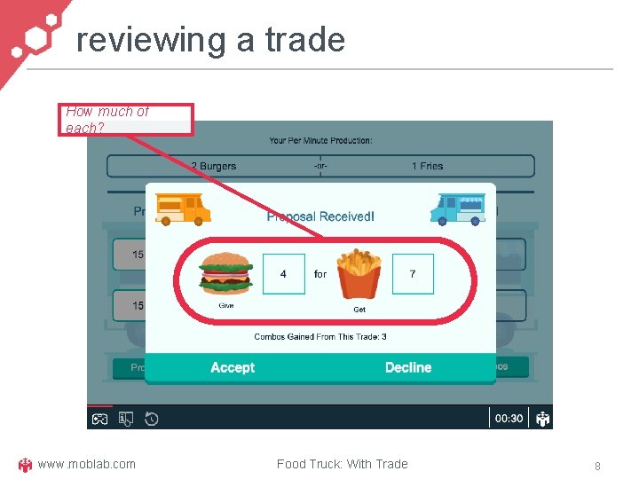 reviewing a trade How much of each? www. moblab. com Food Truck: With Trade