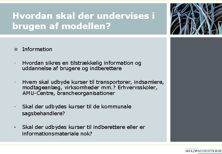 Hvordan skal der undervises i brugen af modellen? n Information - Hvordan sikres en