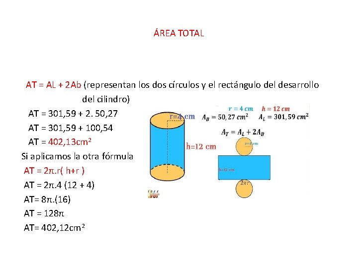 ÁREA TOTAL AT = AL + 2 Ab (representan los dos círculos y el