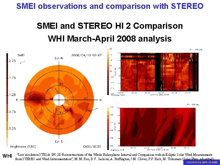 SMEI observations and comparison with STEREO SMEI and STEREO HI 2 Comparison WHI March-April