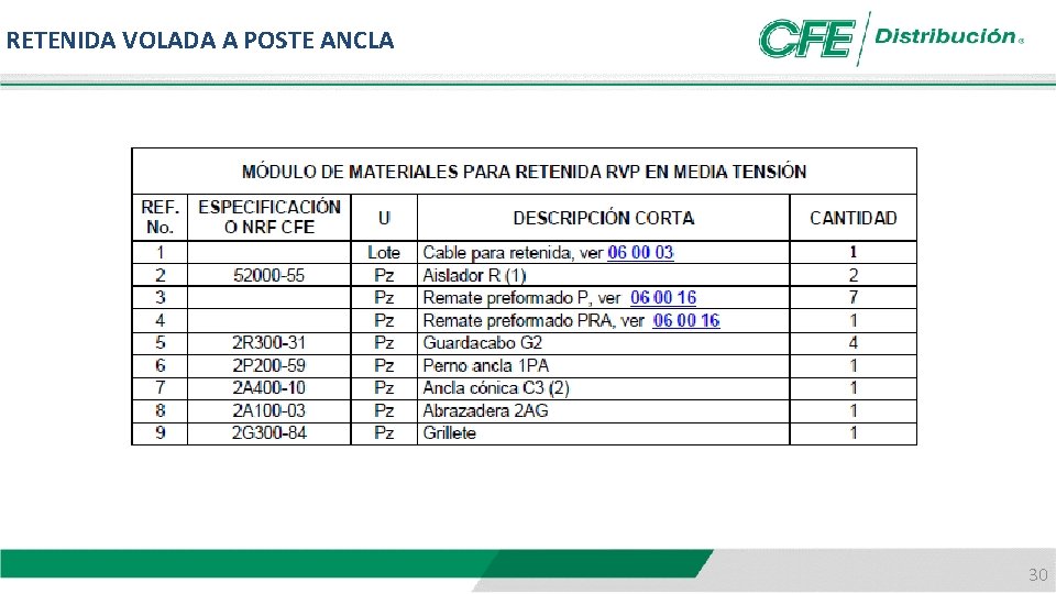 RETENIDA VOLADA A POSTE ANCLA 30 